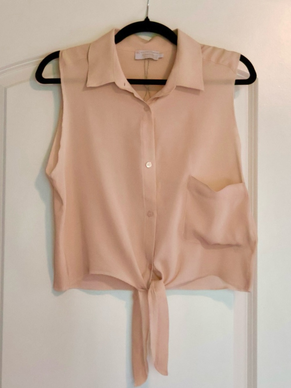 NWOT Silk Tie-Front Blouse - Light Blush - Large